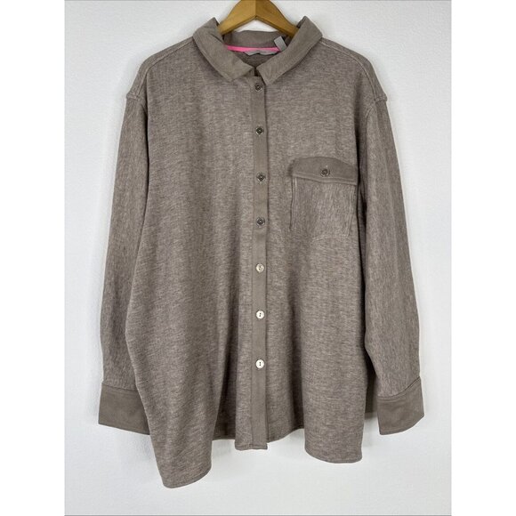 Isaac Mizrahi Soho Relaxed Shirt Jacket Womens Plus Size XL Mocha Long Sleeve - Picture 5 of 16